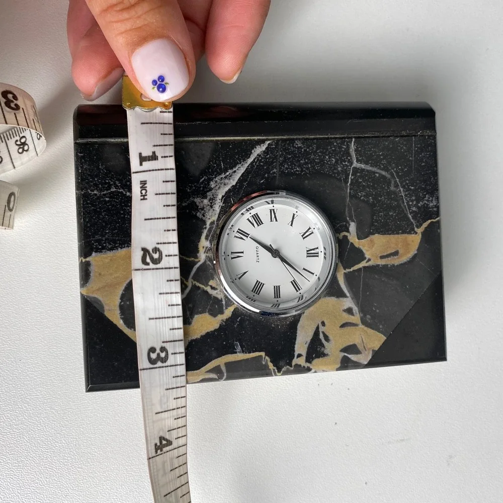 Vintage Marble Book Desk Clock Black Gold Veined Quartz Roman Numeral Office